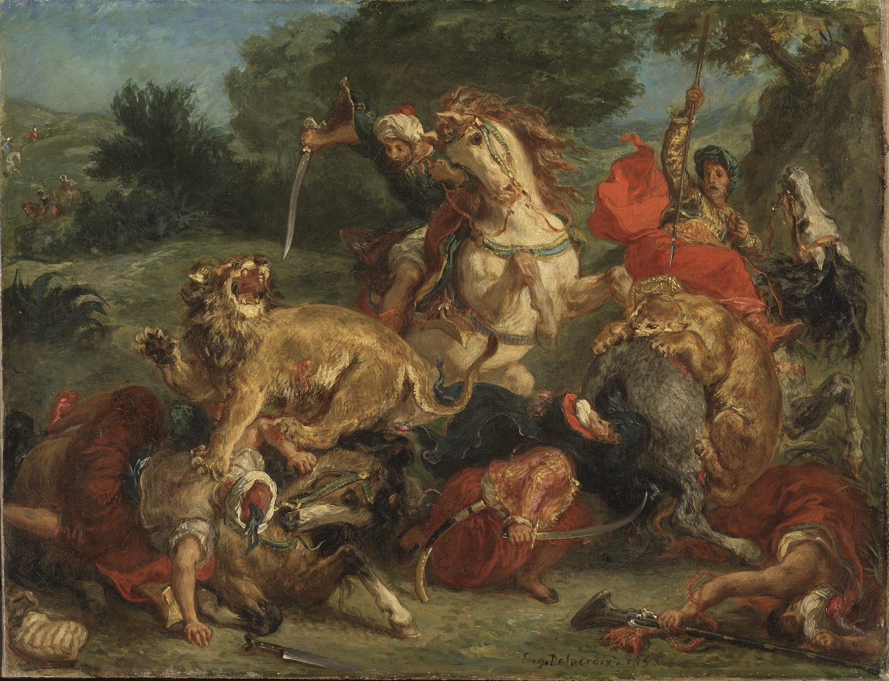 Lov na lva od Ferdinand Victor Eugene Delacroix