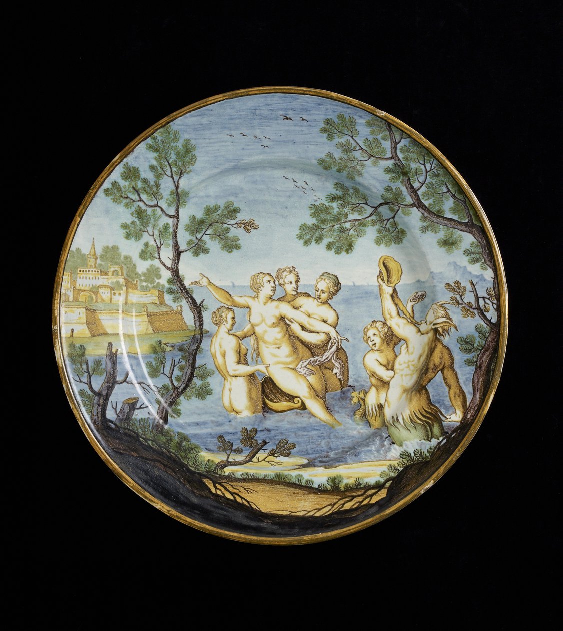 Talíř s amfitritem a nymfami, c. 1730 - 1750 (cínem glazovaná kamenina, maiolika) od Ferdinando Maria Campani