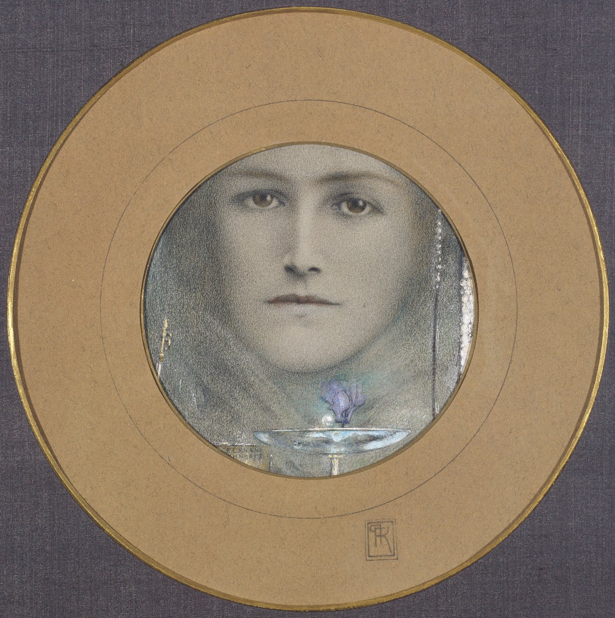Hnědé oči a modrý květ od Fernand Khnopff