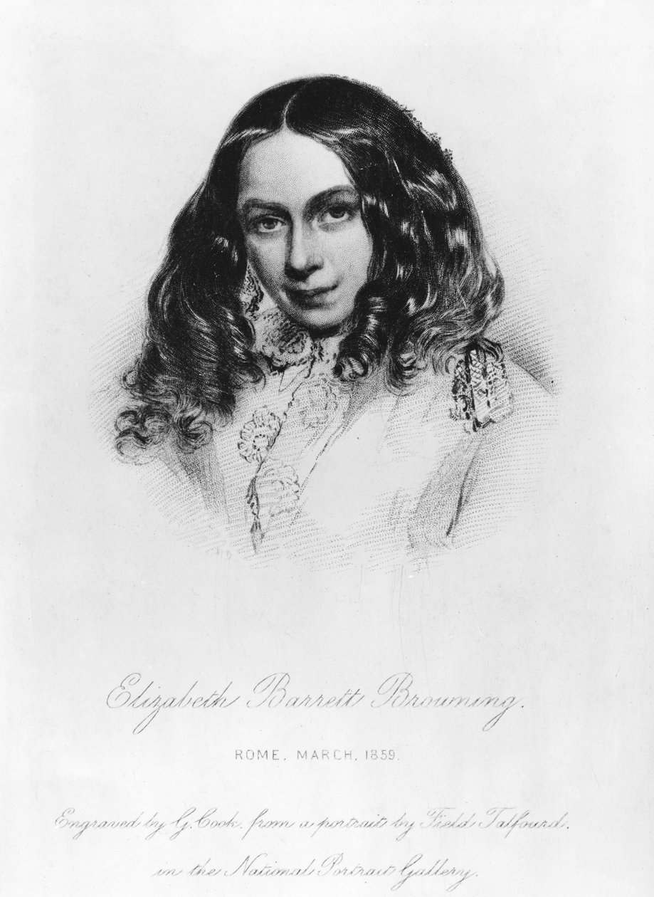 Portrét Elizabeth Barrett Browningové (1806-61) v roce 1859, vyryl G. Cook od Field Talfourd