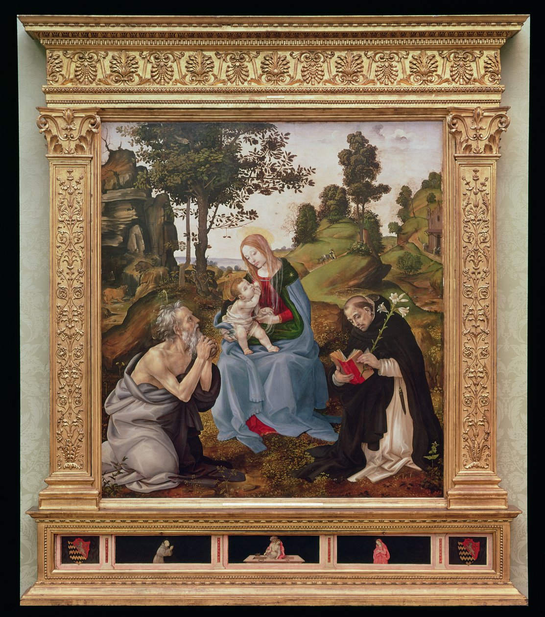 Panna s dítětem se svatým Jeronýmem a svatým Dominikem (olej a tempera na desce) od Filippino Lippi