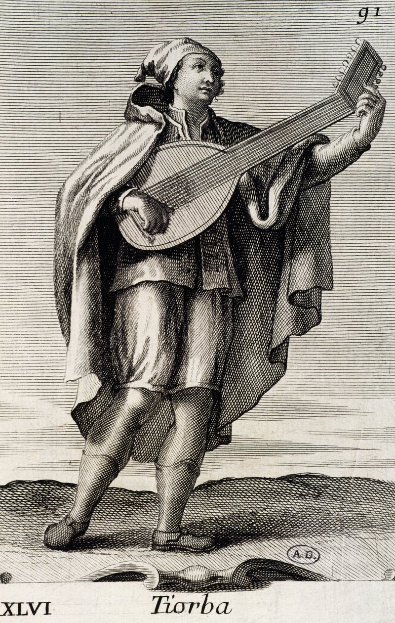 Muž hrající na teorbu od Filippo Bonanni