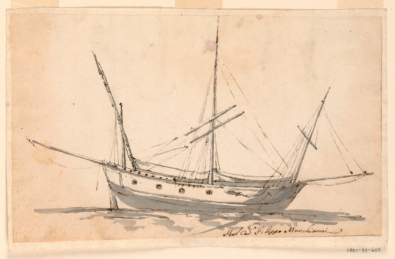 Kresba, Plachetnice, asi 1780 od Filippo Marchionni