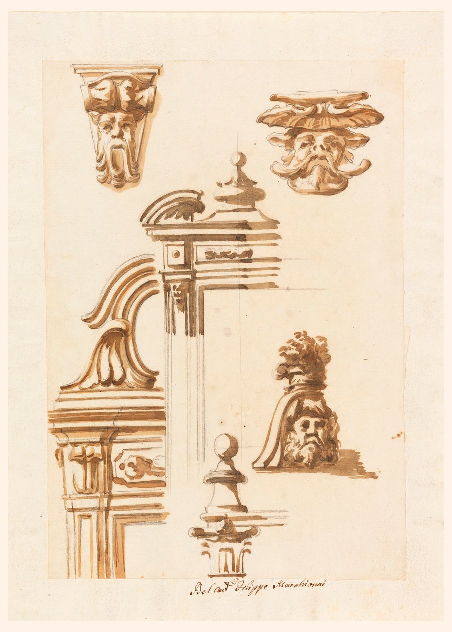 Kresba, architektonické studie, 1750-90 od Filippo Marchionni