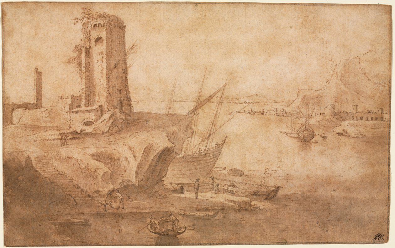 Krajina s věží na pobřeží, 1600-1614. od Filippo Napoletano