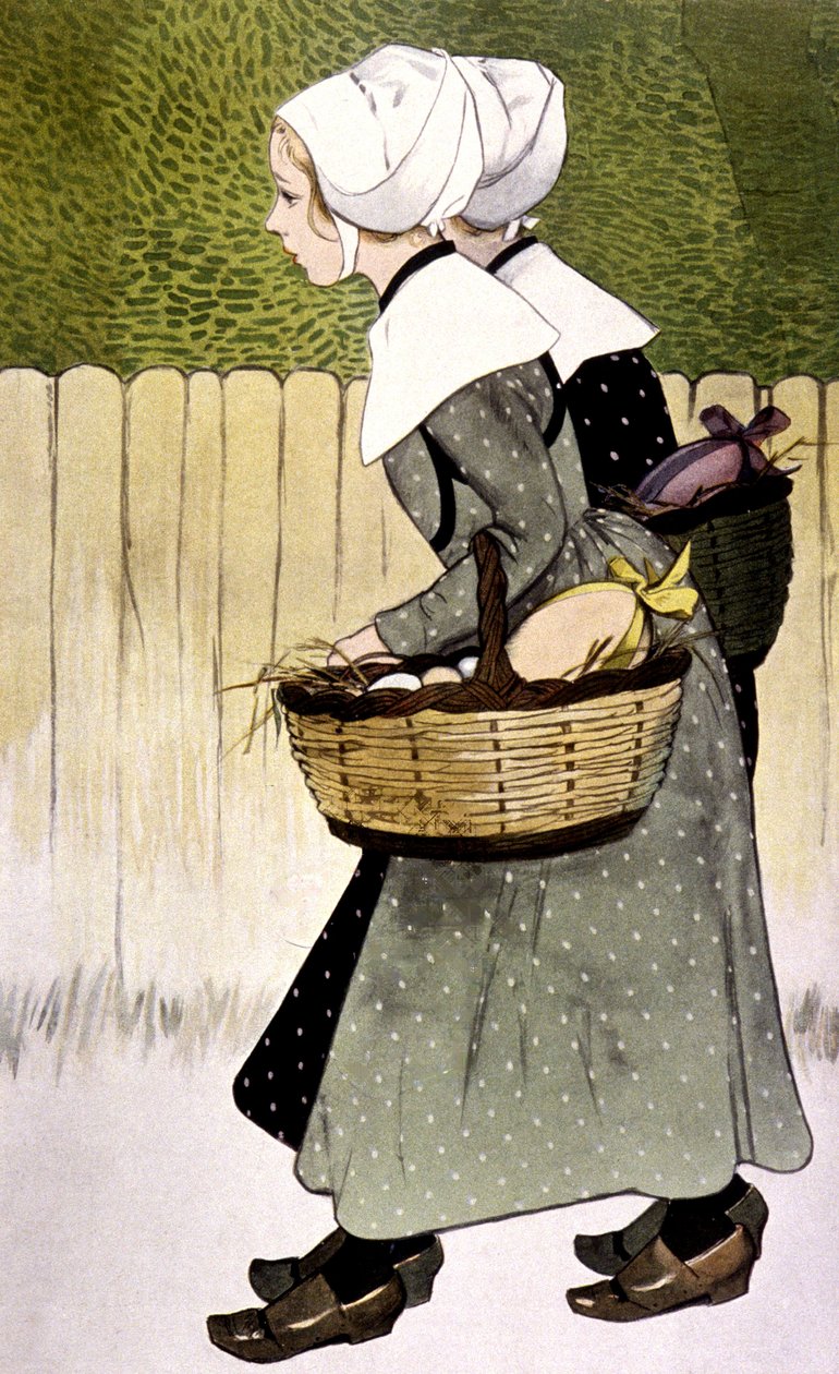 Služebné nesoucí velikonoční vajíčka, c. 1900 (ilustrace) od Firmin Bouisset