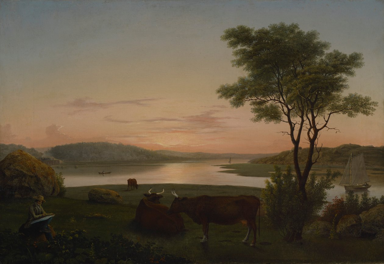 New England Inlet s autoportrétem od Fitz Henry Lane
