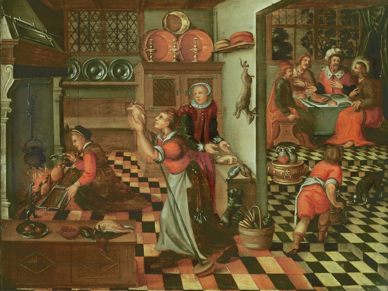 Interiér kuchyně, večeře v Emauzích od Flemish School