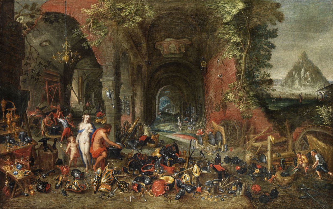 Venuše a Amor v kovárně sopky. od Flemish painter in the circle of Jan Brueghel