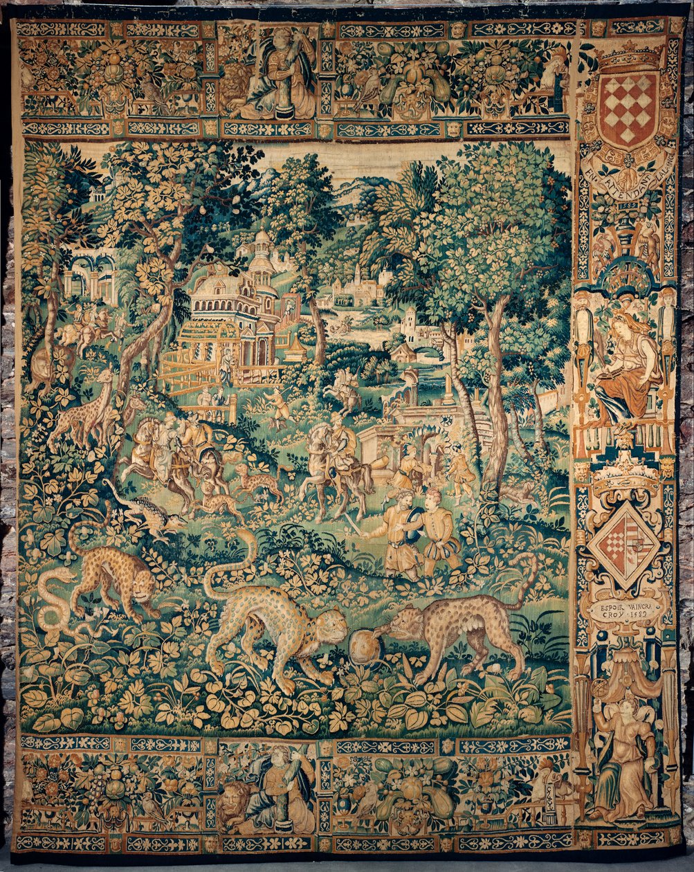 Gobelín. Enghien. Text „NADĚJE ZVÍTÍ CROY 1589“. od Flemish School