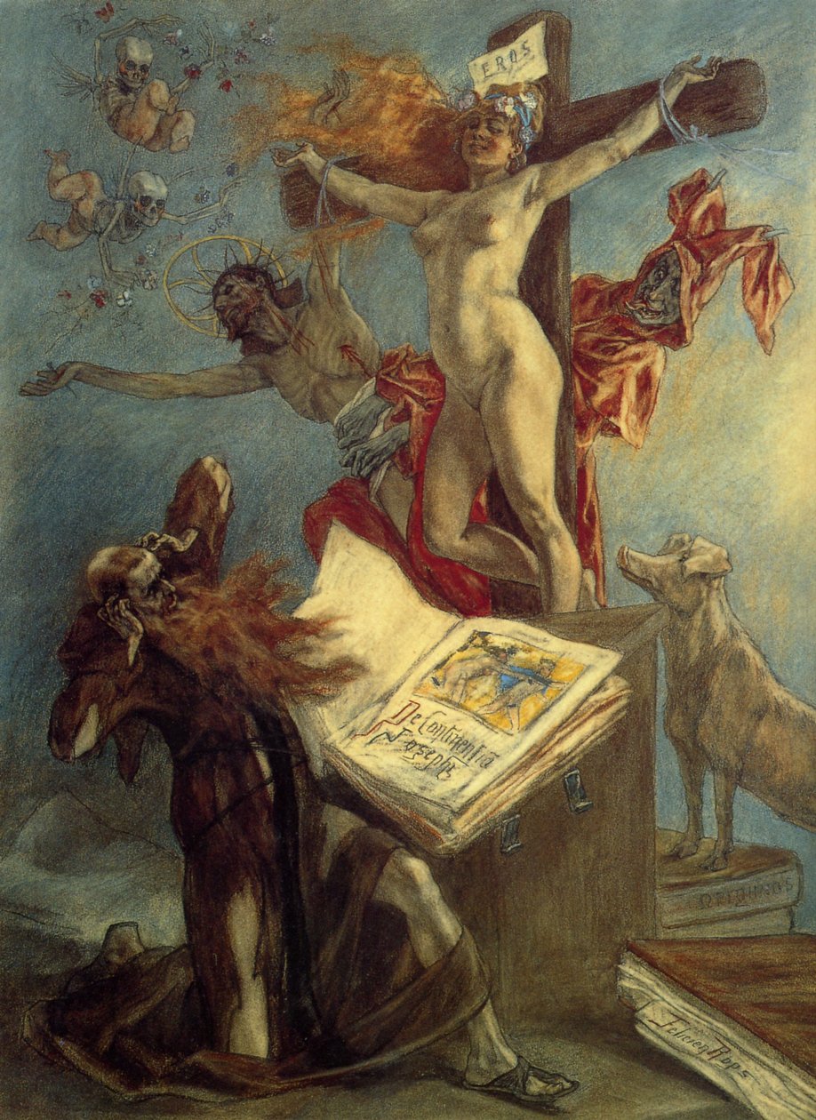 Pokušení svatého Antonína, kresba pastelem, Félicien Rops od Félicien Rops