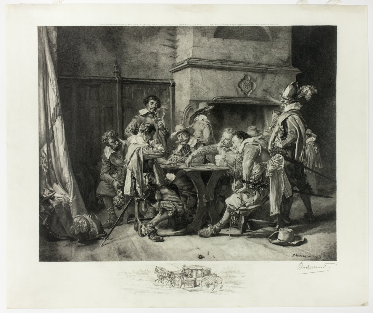 Partie perdue (Hrací karty vojáků) od Félix Henri Bracquemond