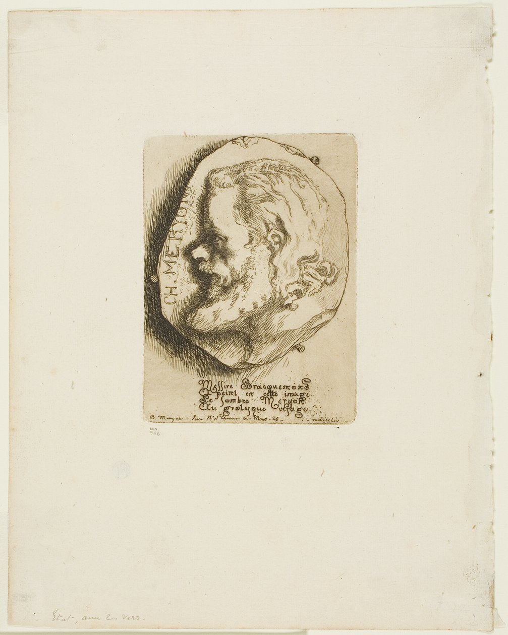 Profilový portrét Charlese Meryona od Félix Henri Bracquemond
