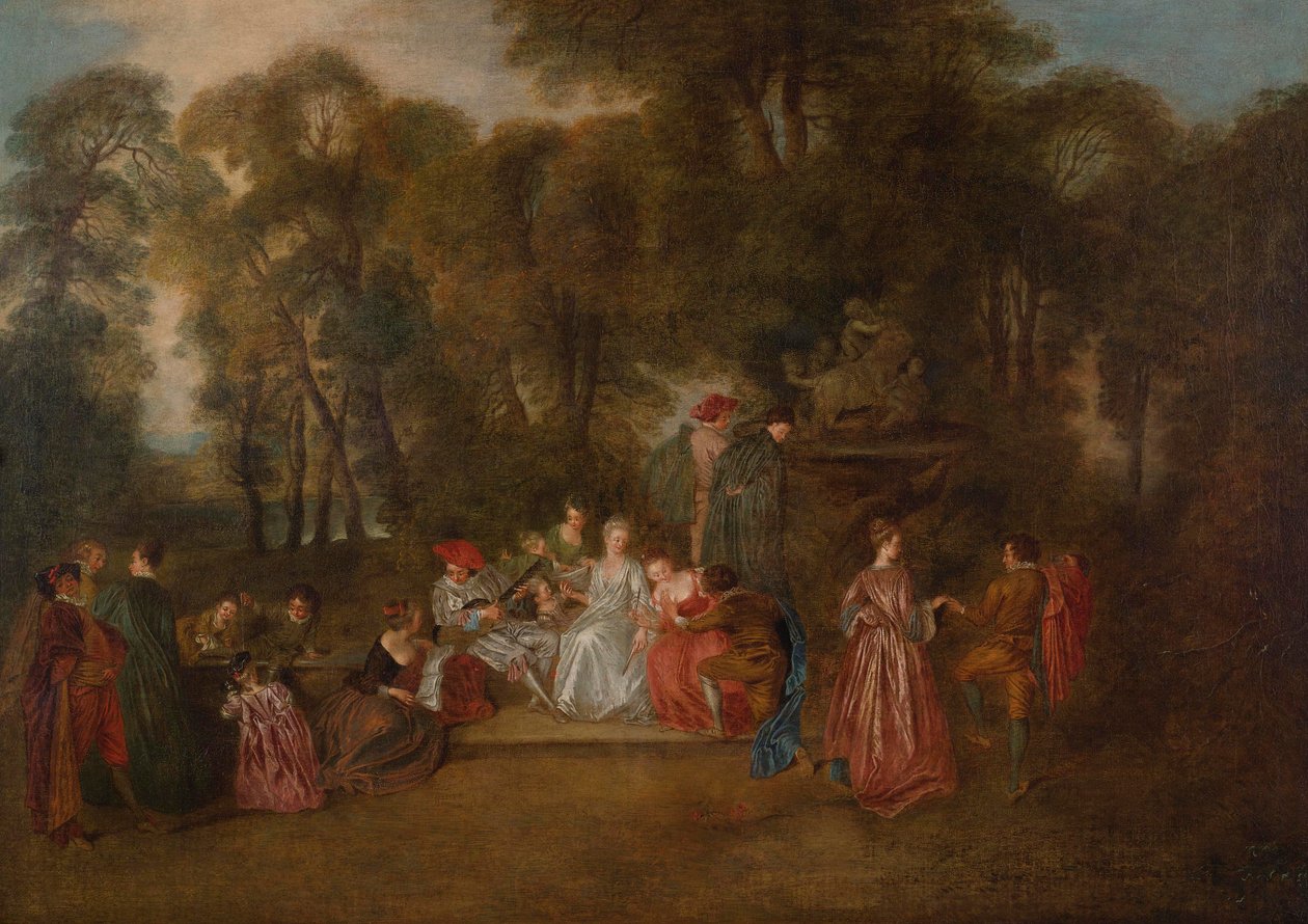 Galantská párty od Follower of Antoine Watteau