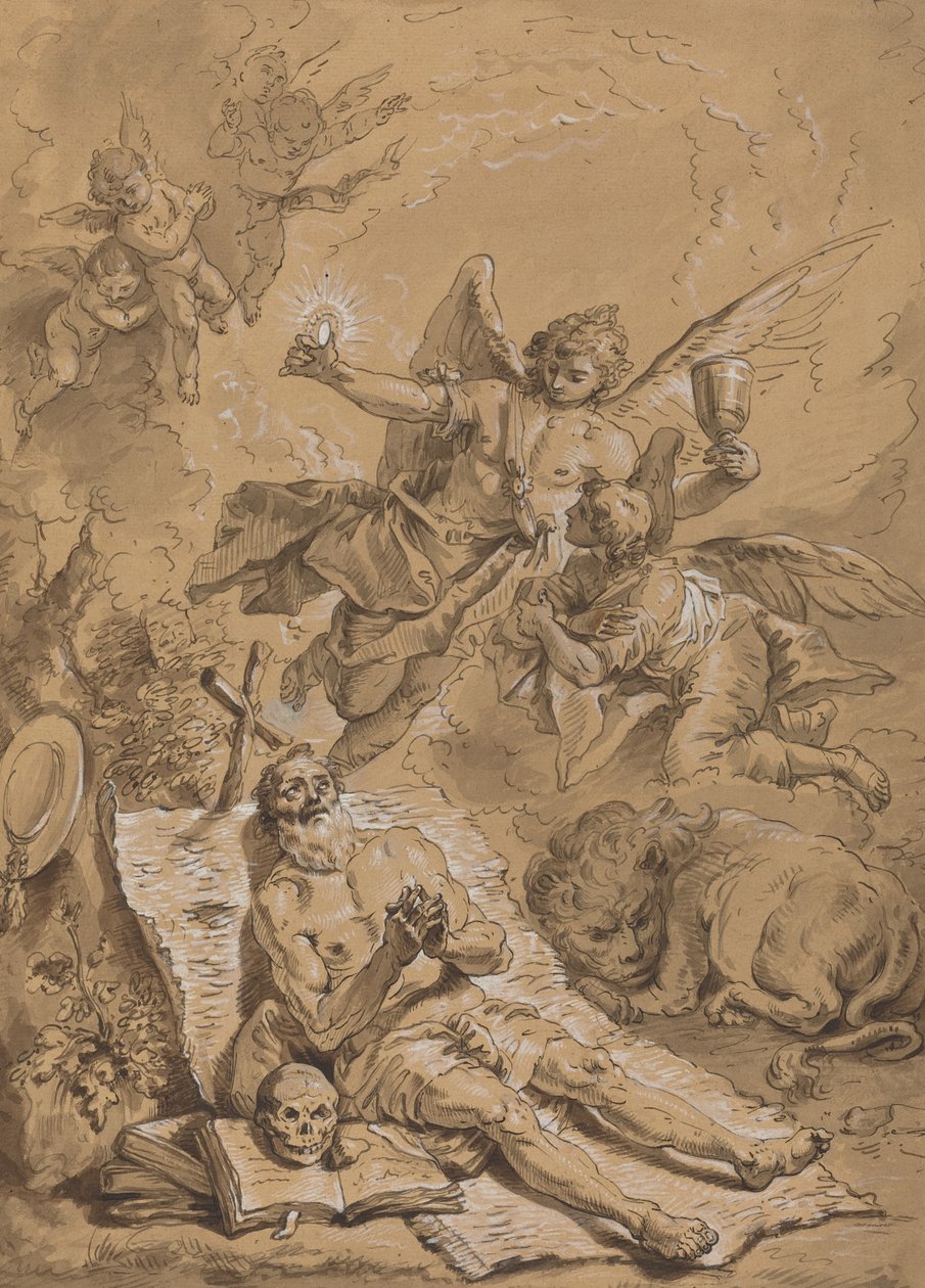 Poslední přijímání svatého Jeronýma od Follower of Francesco Fontebasso