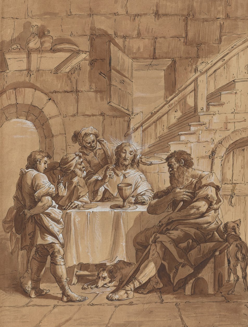 Večeře v Emauzích od Follower of Francesco Fontebasso