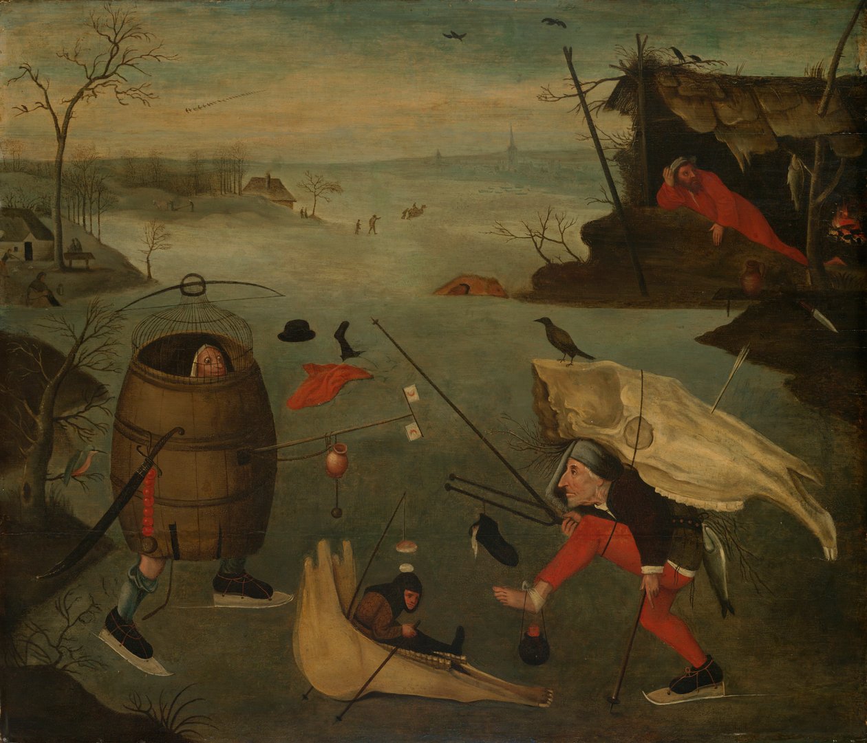 Groteskní souboj na ledě od Follower of Hieronymus Bosch