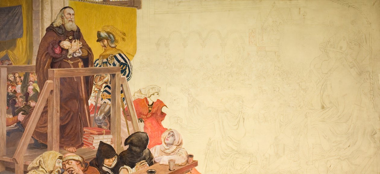 Wycliffe ve svém procesu, 1893. od Ford Madox Brown
