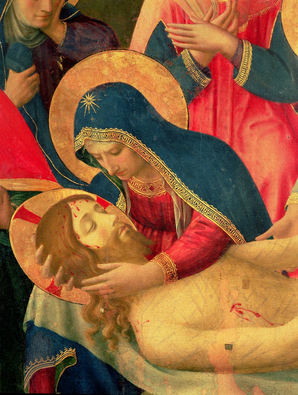 Složení z kříže, detail Panny Marie, 1436 tempera a zlato na desce od Fra Angelico