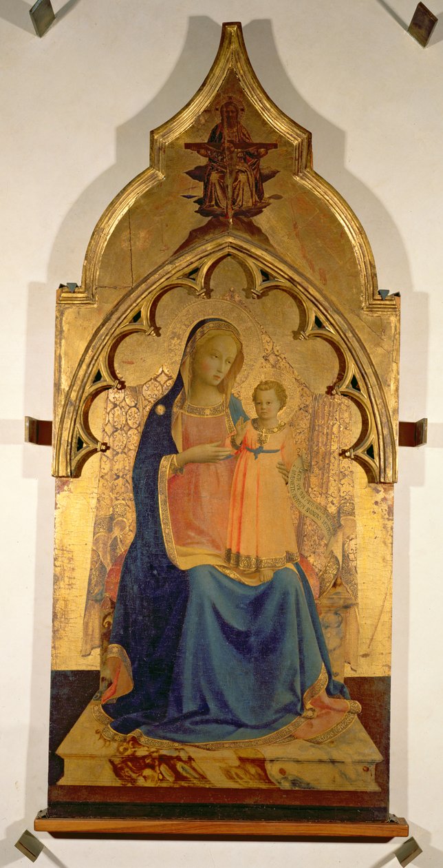 Madonna s dítětem, centrální panel z Madony s dítětem se svatostánkem Nejsvětější Trojice, kolem 1430 (tempera na panelu) (viz také 94746-47) od Fra Angelico