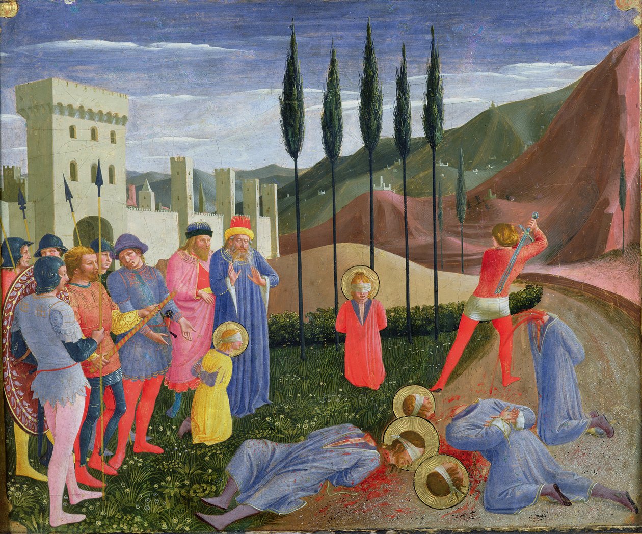 Umučení sv. Kosmy a sv. Damiána, z predely oltářního obrazu San Marco, kolem 1440 (tempera na panelu) od Fra Angelico