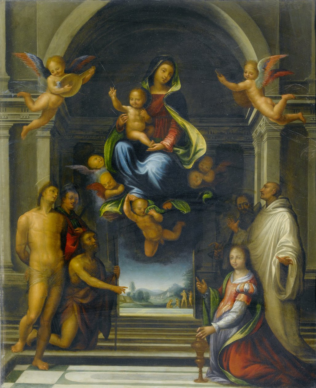 Panna a dítě obklopené svatými, c.1570-1674 olej na mědi od Fra Bartolommeo