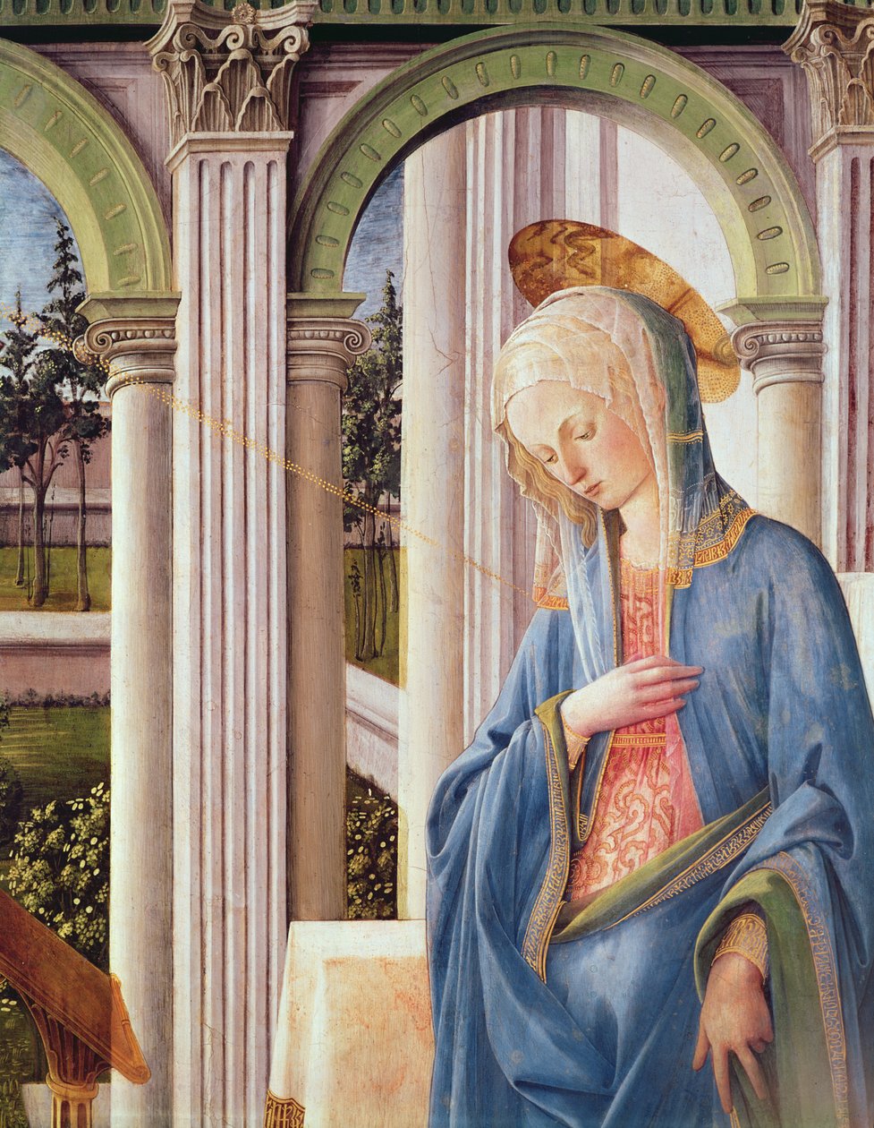 Zvěstování, detail Panny Marie (detail 244961) od Fra Filippo Lippi