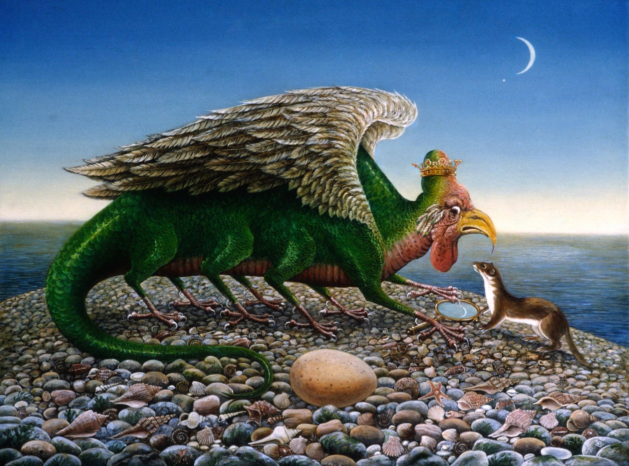 Bazilišek, 1986 (oleje a tempery na papíře) od Frances Broomfield