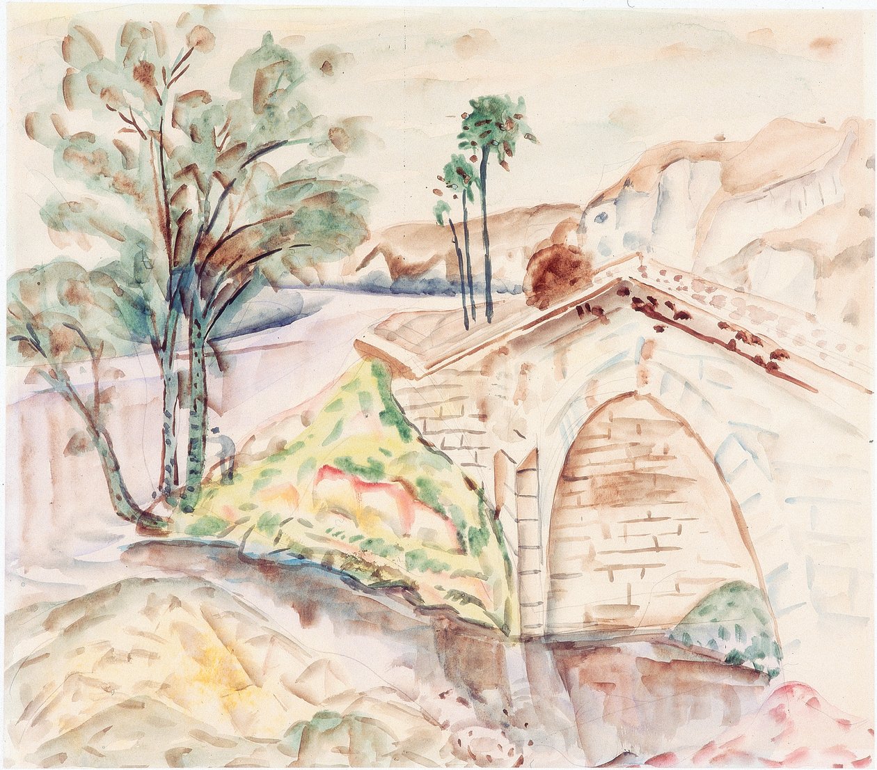 Most (tužka, akvarel na papíře) od Frances Hodgkins