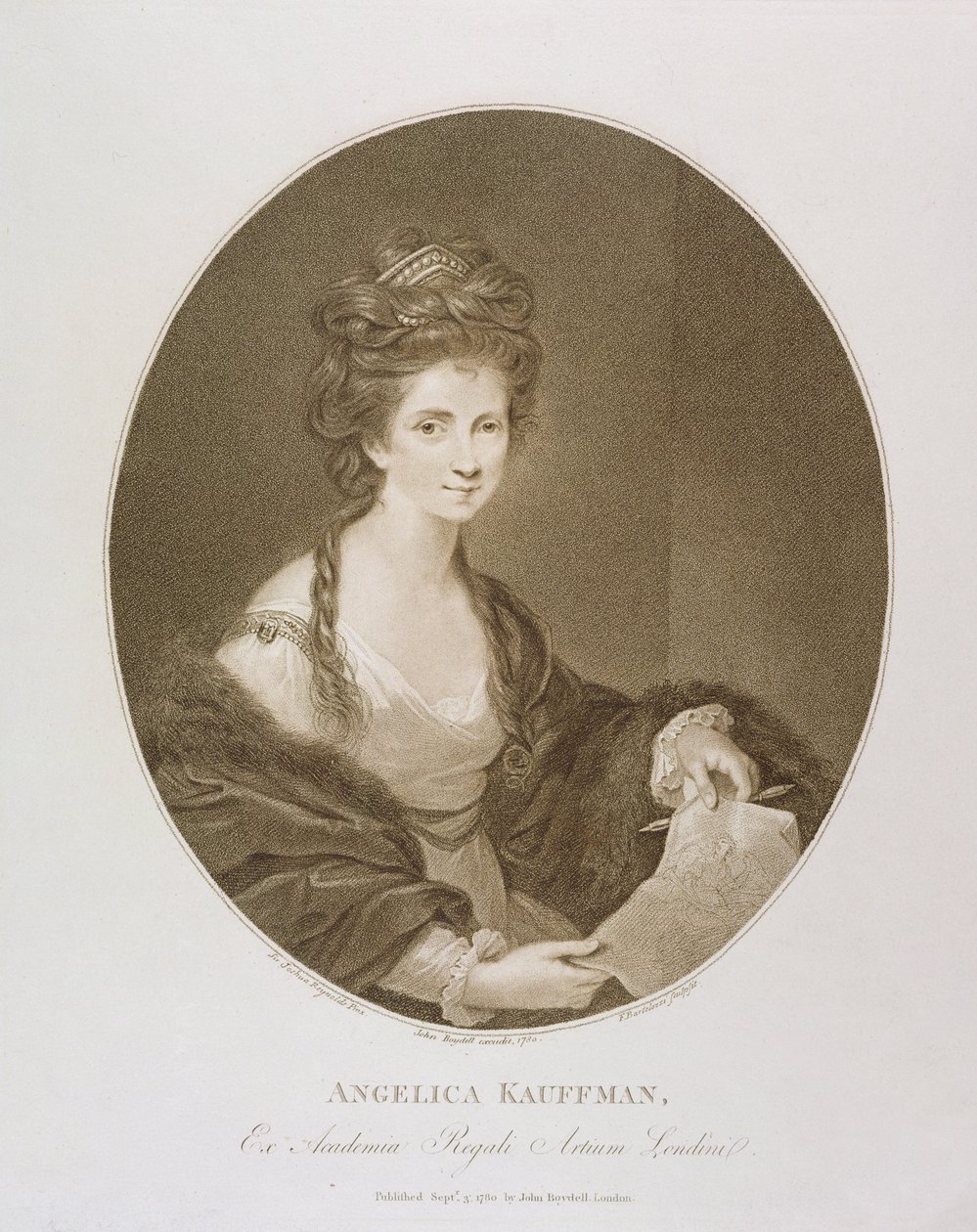 Angelica Kauffman, podle Reynoldse, 1780 (tečkovaná rytina) od Francesco Bartolozzi