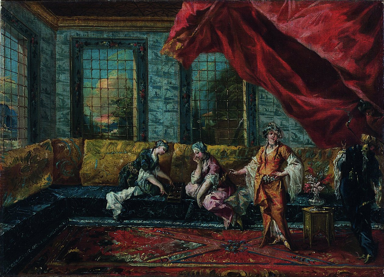 Dva Odalisques hrající na Mancalu v harému od Francesco Guardi