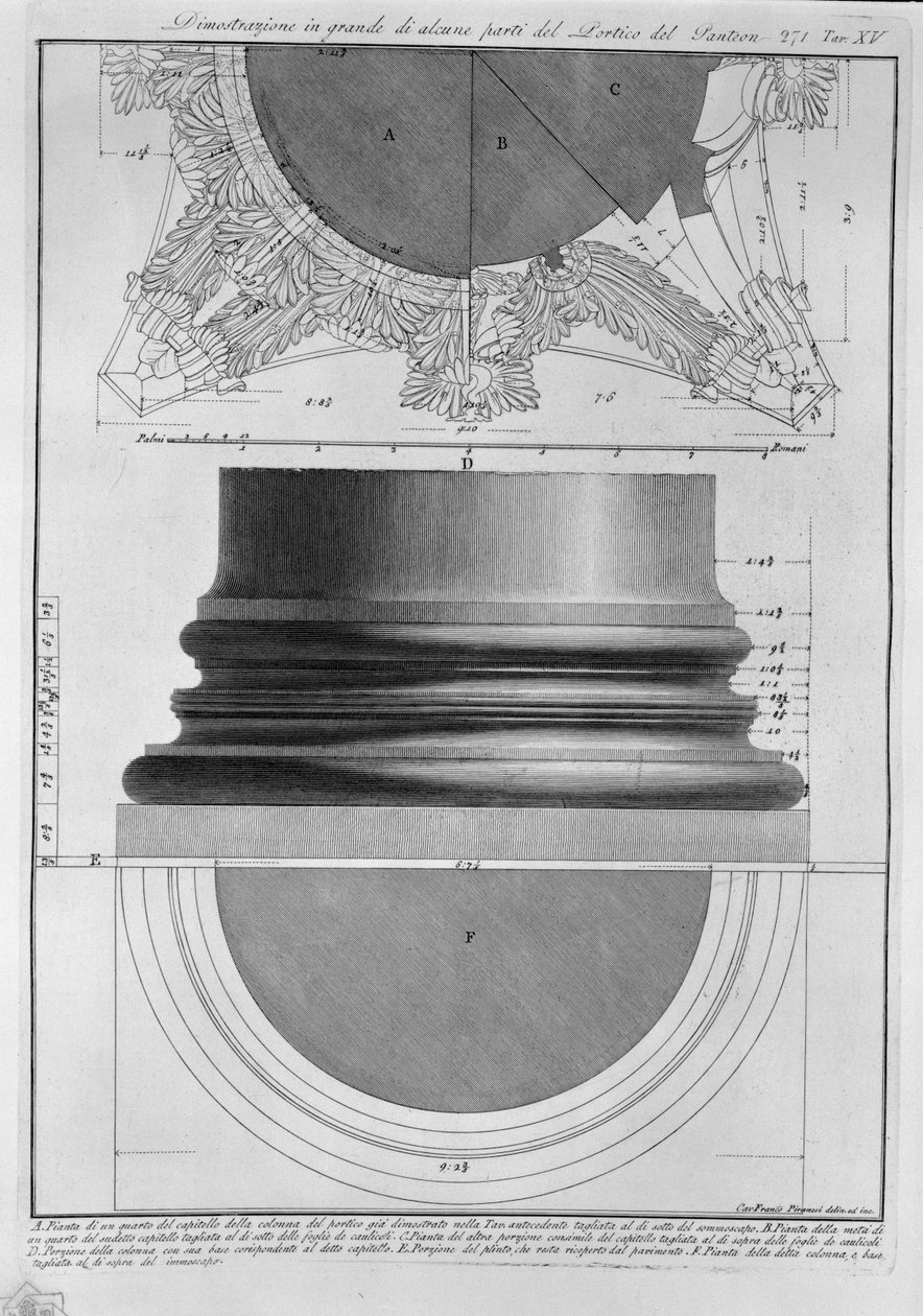 Velká ukázka některých částí Portico Pantheonu od Francesco Piranesi
