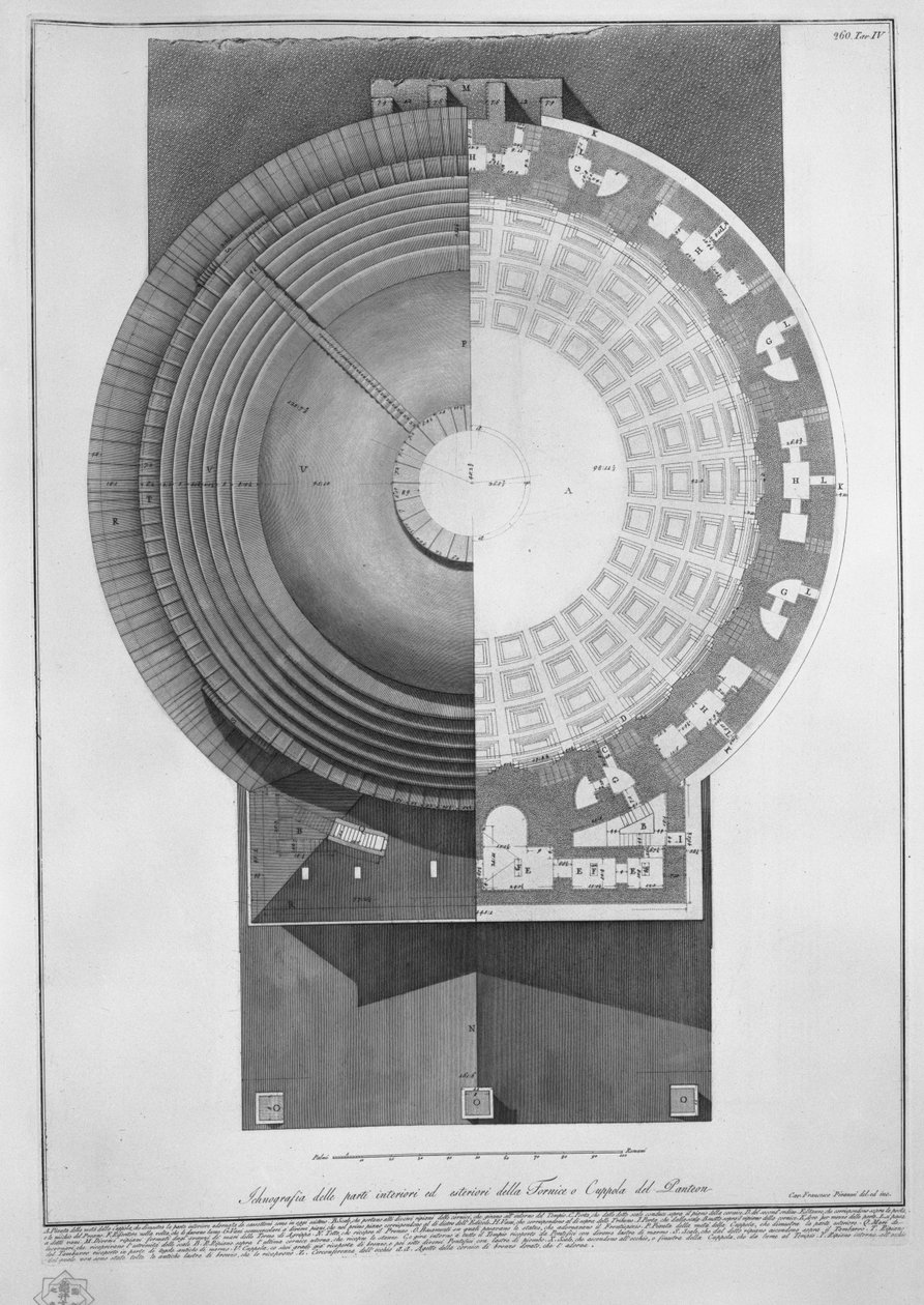 Ichnografie vnitřních a vnějších částí Fornice nebo Cuppoly v Pantheonu od Francesco Piranesi