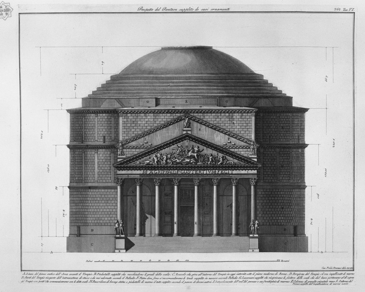Prospekt Pantheonu doplněný o jeho ornamenty od Francesco Piranesi