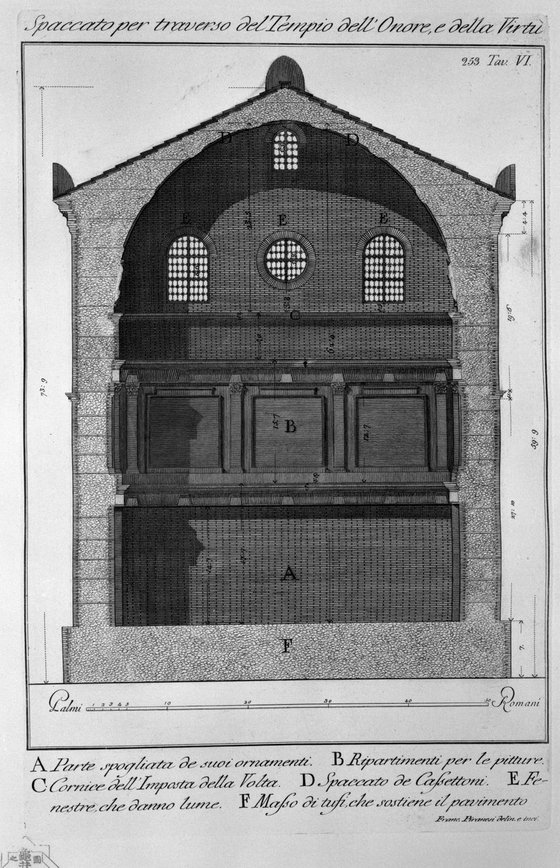 Průřez chrámem cti a ctnosti od Francesco Piranesi