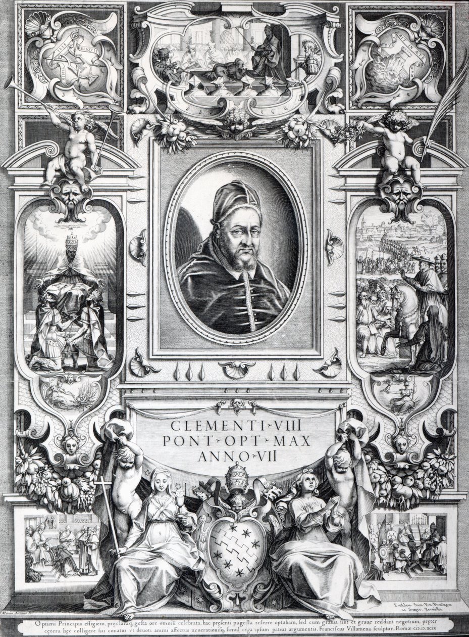 Papež Klement VIII., obklopen výjevy ze svého života od Francesco Villamena