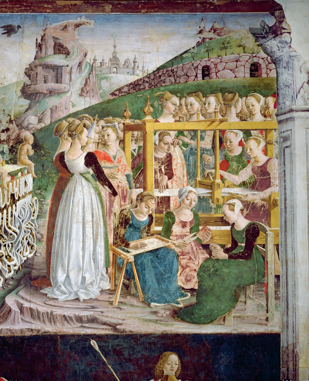 Triumf Minervy: Pochod, z pokoje měsíců, detail tkalců, kolem 1467-70 od Francesco del Cossa