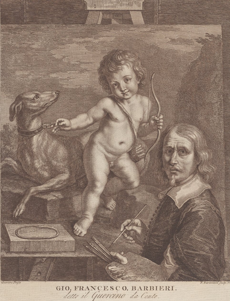Guercino autoportrét, 1790-99. od Francesco Bartolozzi