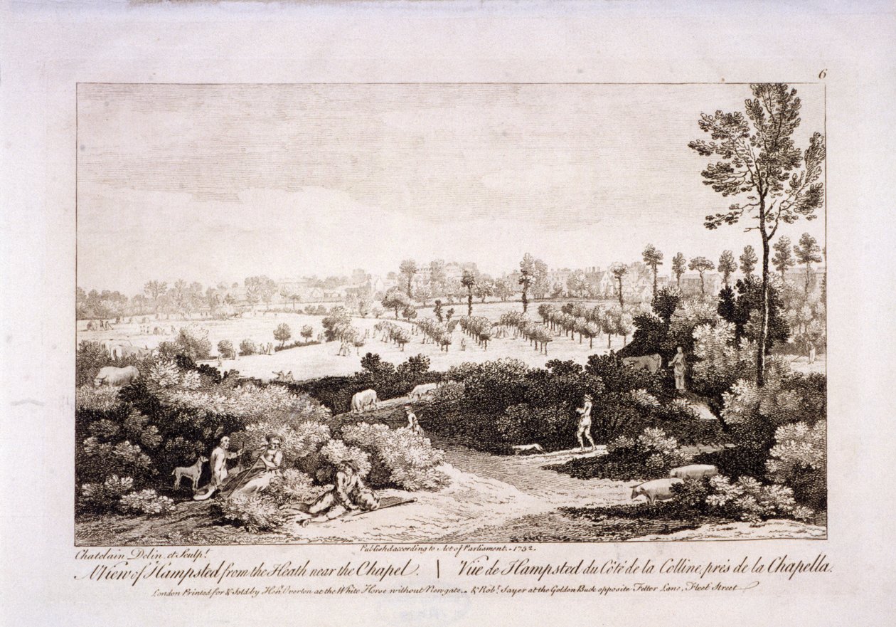 Pohled na Hampstead Heath, Hampstead, Londýn, 1752. od Francesco Bartolozzi