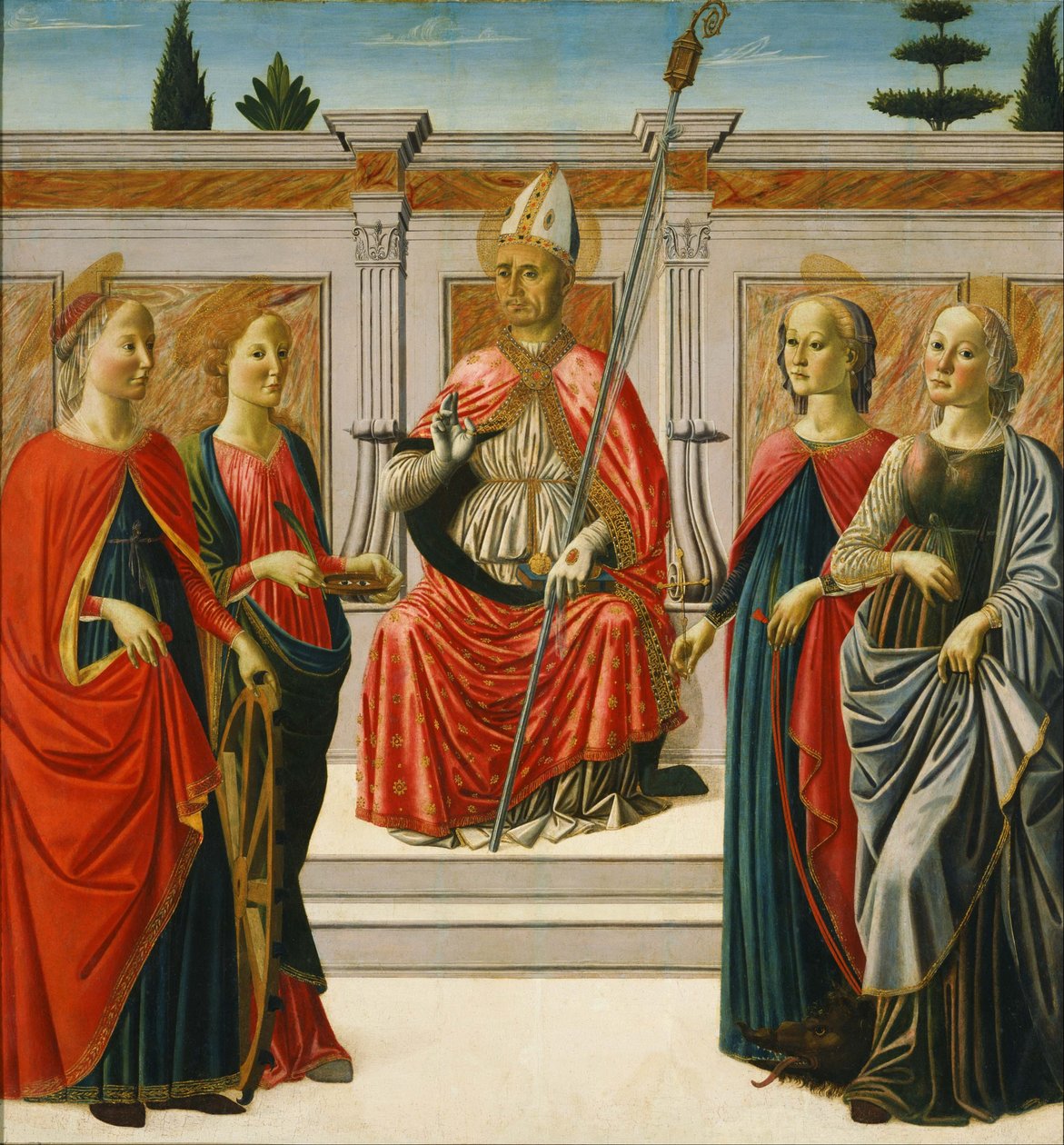 Mikuláše a svaté Kateřiny, svaté Lucie, svaté Markéty a svaté Apollonie. od Francesco Botticini