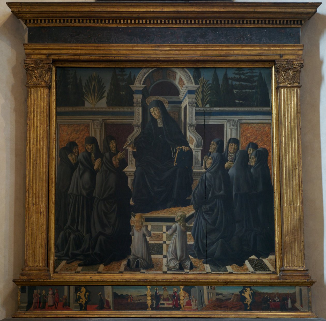 Santa Monica se sestrami augustiniánkami, 1470 od Francesco Botticini