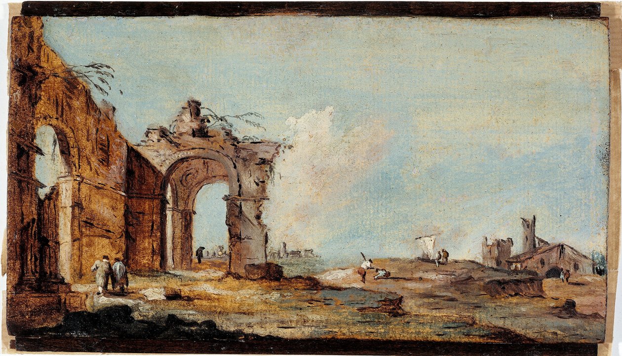 Caprice se zříceným obloukem a rybářskými domky od Francesco Guardi
