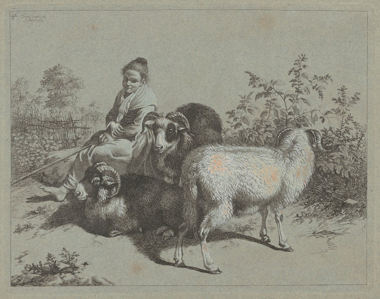 Sedící pastýřka se třemi berany, 1762. od Francesco Londonio