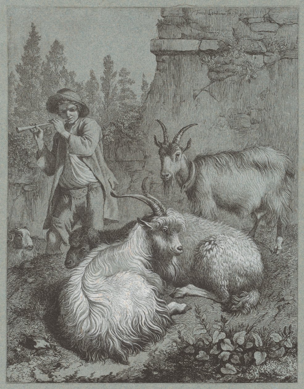 Pastýř hrající na flétnu s kozami, 1764. od Francesco Londonio