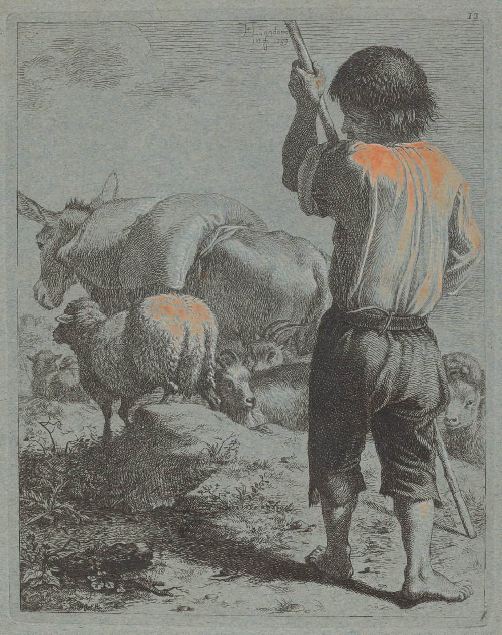 Pastýř s oslem, ovcí a kozou, 1759. od Francesco Londonio