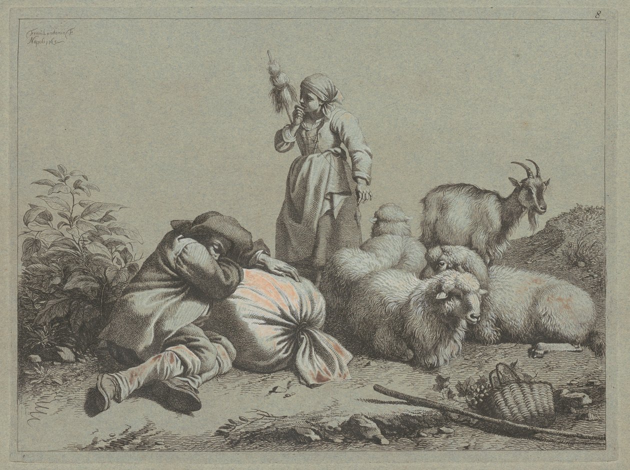 Spící rolník a stojící přadlena, 1763. od Francesco Londonio