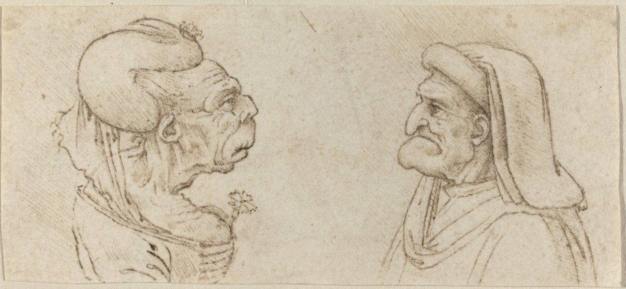 Dvě groteskní hlavy od Francesco Melzi after Leonardo da Vinci