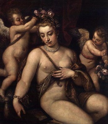 Venuše a cherubíny od Francesco Montemezzano