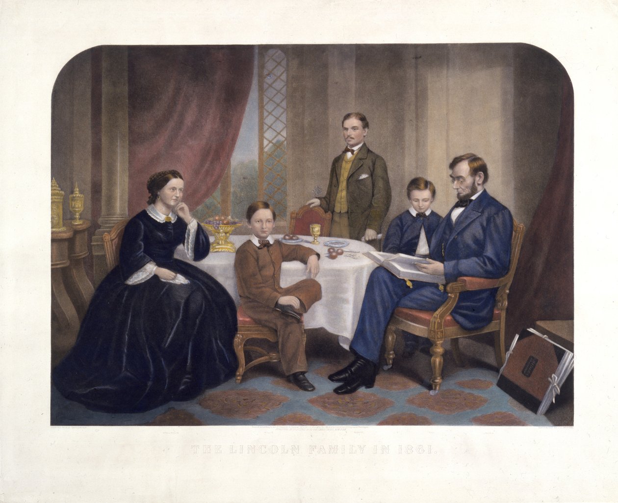 Lincolnova rodina v roce 1861, rytina J. C. Buttreho (1821-93), 1872 od Francis Bicknell Carpenter