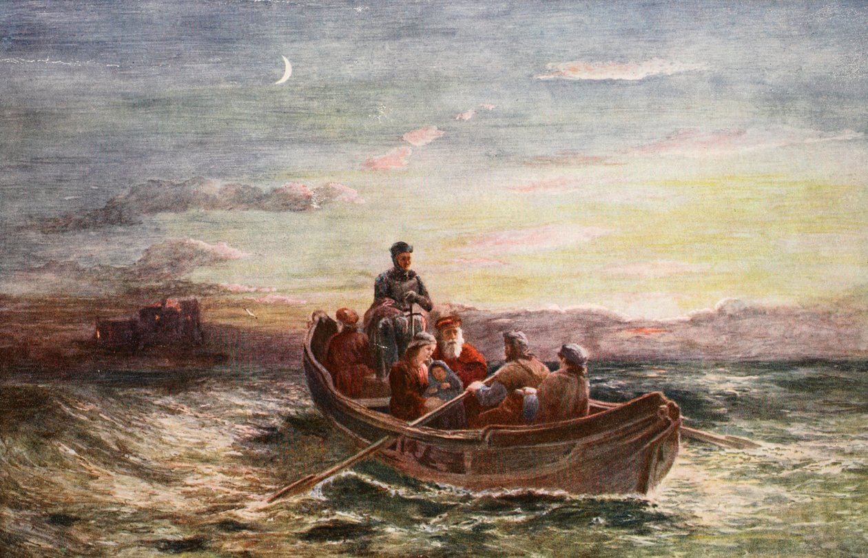 Útěk skotské královny Marie z hradu Loch Leven, ilustrace z knihy "Hutchinson
